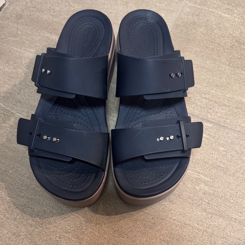CROCS Navy Slide Sandals with Stud Details